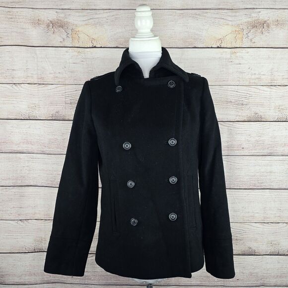 Vintage J. Crew 100% Wool Classic Double Breasted Peacoat Medium Black Y2K - Picture 7 of 8